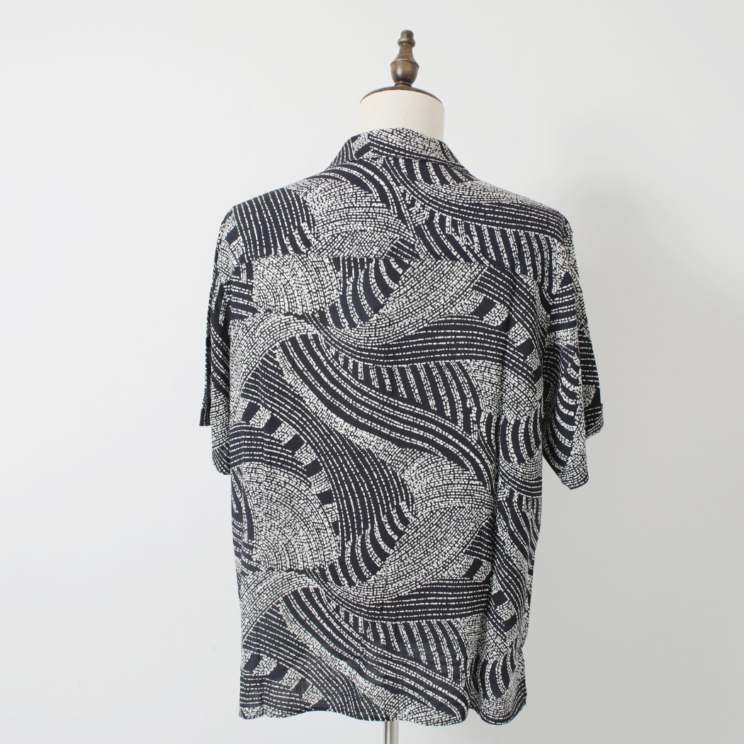 WAXLONDON ワックスロンドン ディドコット レーヨン シャツ BPP-NVE_DIDCOT DOTTED SWIRL NAVY/ECRU