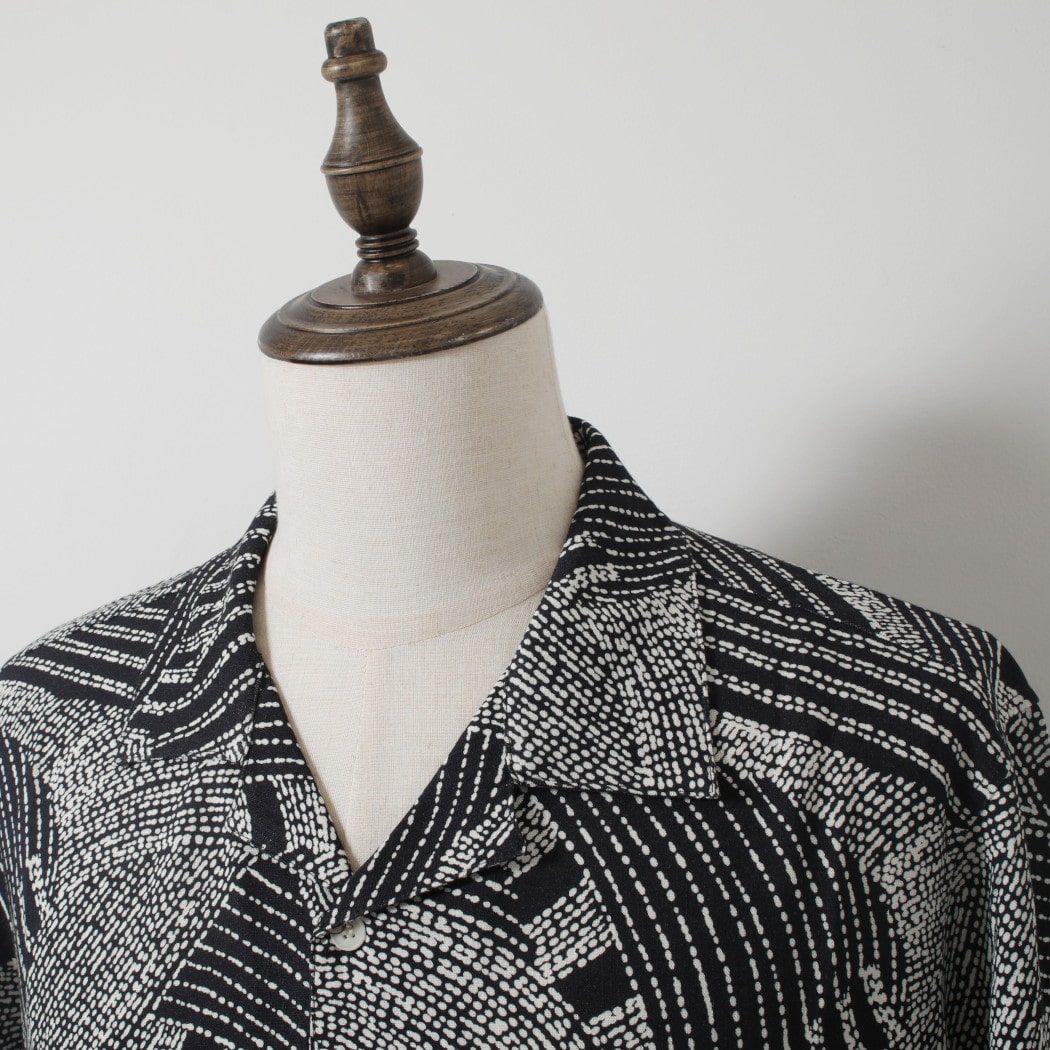 WAXLONDON ワックスロンドン ディドコット レーヨン シャツ BPP-NVE_DIDCOT DOTTED SWIRL NAVY/ECRU