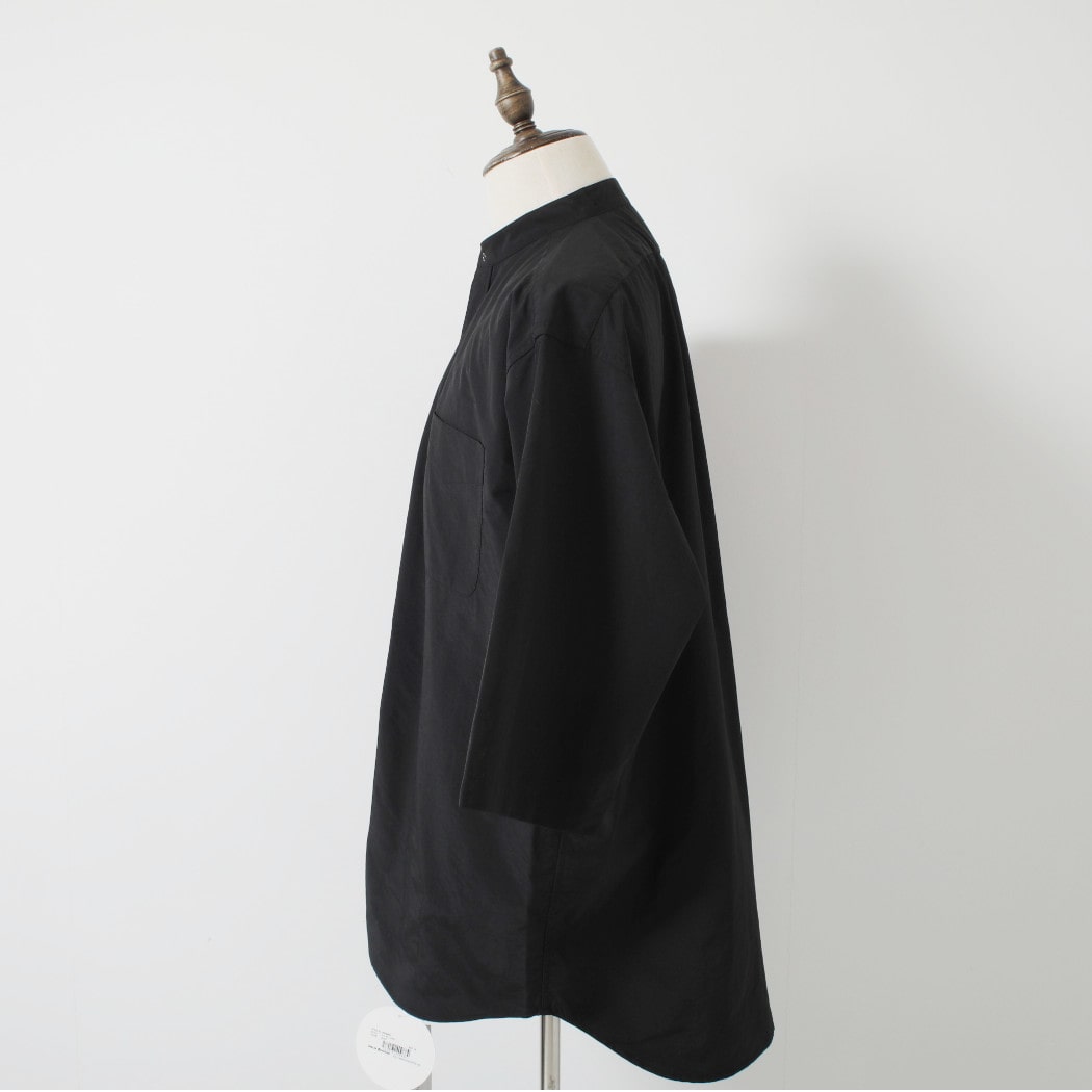 BURLAP OUTFITTER バーラップアウトフィッター 3/4 B.C. SHIRT BLACK 3/4 サプレックスナイロン 七分袖 バンドカラー ビッグ シャツ ブラック