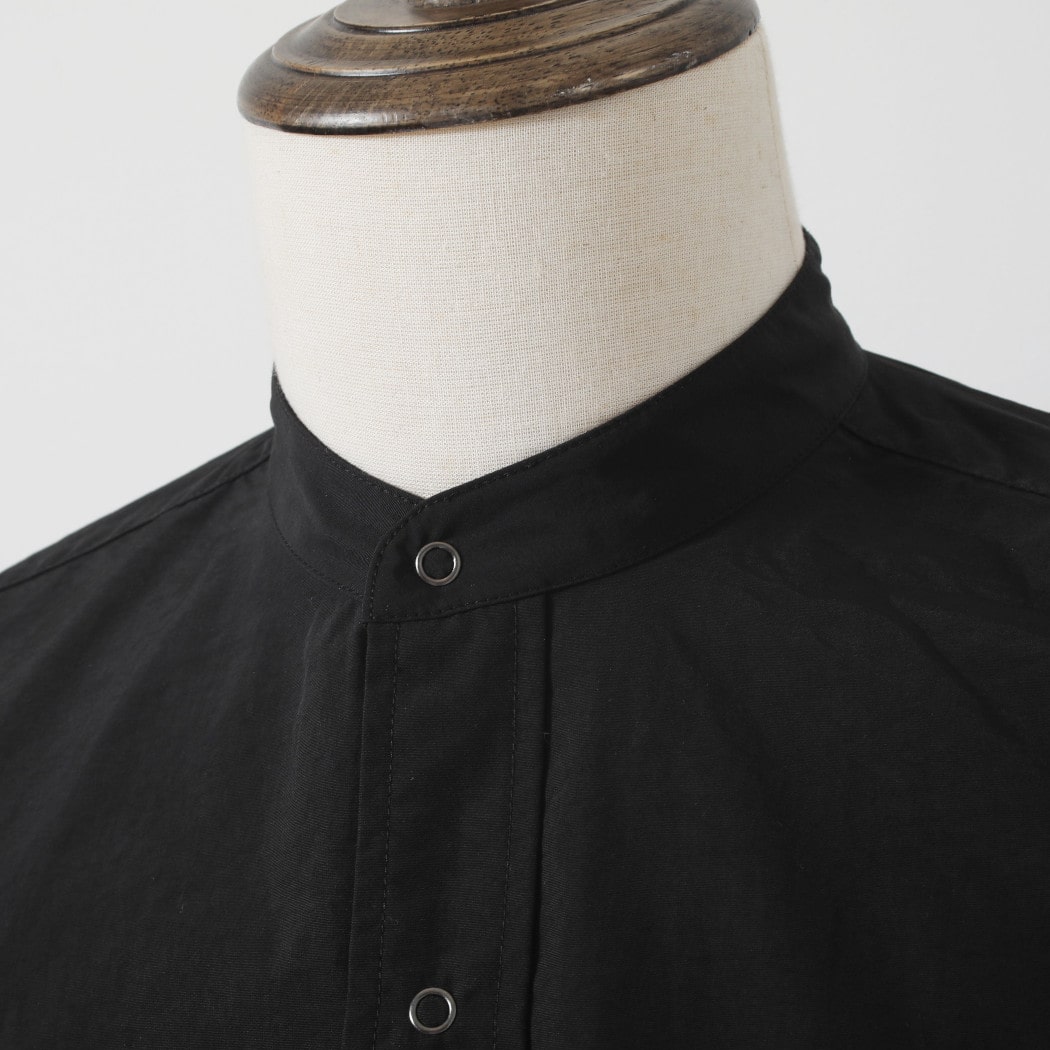 BURLAP OUTFITTER バーラップアウトフィッター 3/4 B.C. SHIRT BLACK 3/4 サプレックスナイロン 七分袖 バンドカラー ビッグ シャツ ブラック