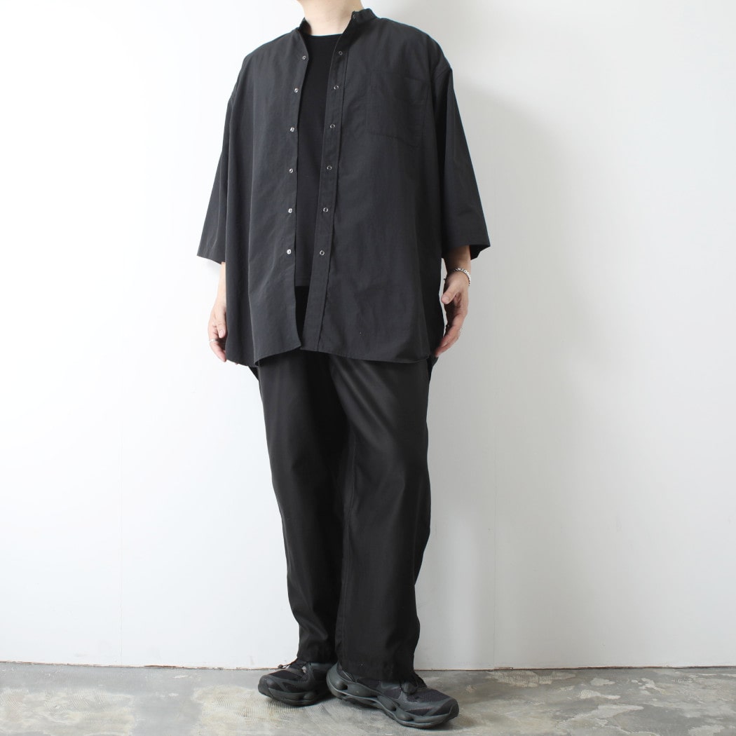 BURLAP OUTFITTER バーラップアウトフィッター 3/4 B.C. SHIRT BLACK 3/4 サプレックスナイロン 七分袖 バンドカラー ビッグ シャツ ブラック