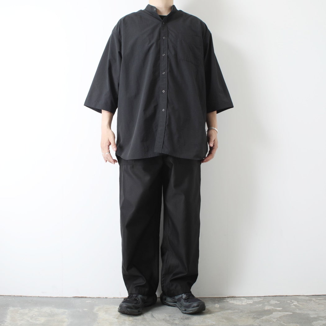 BURLAP OUTFITTER バーラップアウトフィッター 3/4 B.C. SHIRT BLACK 3/4 サプレックスナイロン 七分袖 バンドカラー ビッグ シャツ ブラック
