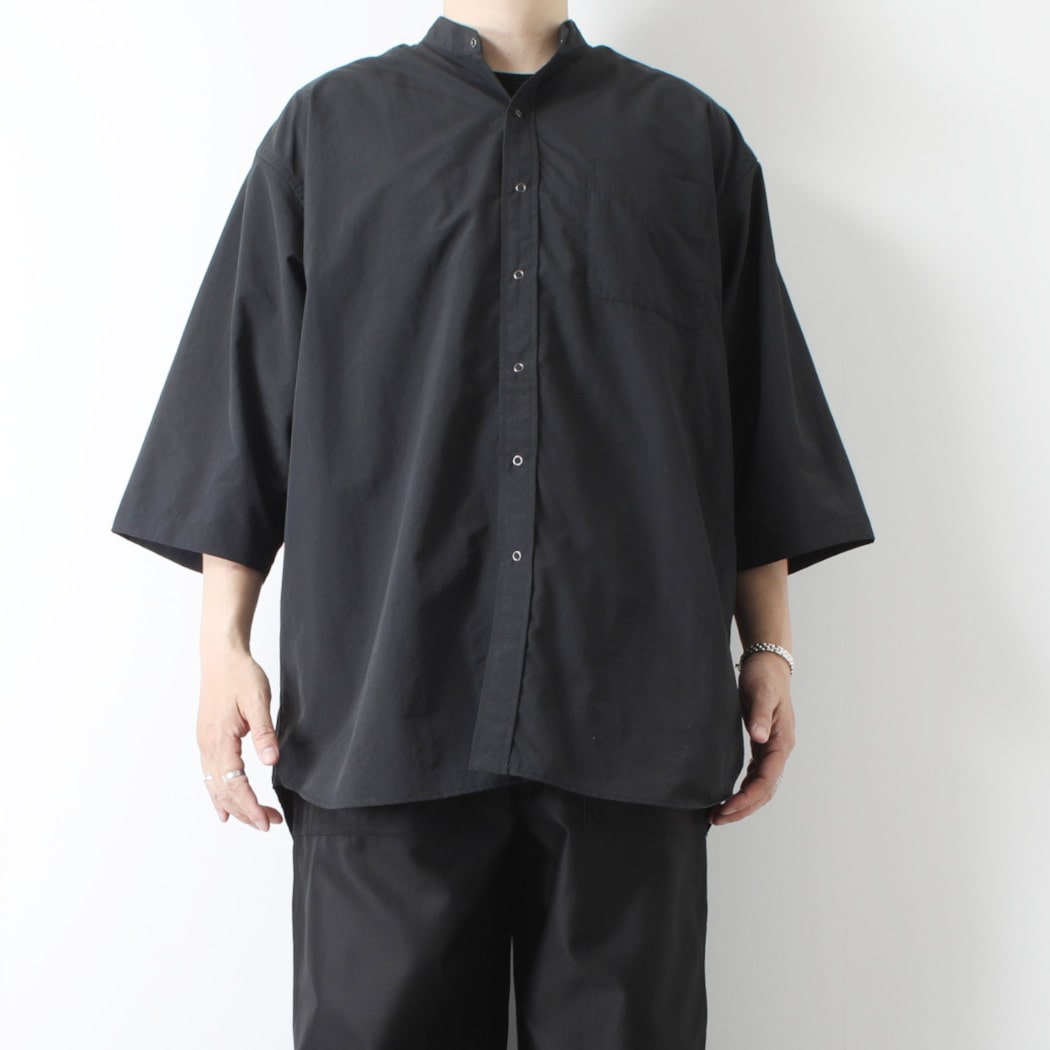 BURLAP OUTFITTER バーラップアウトフィッター 3/4 B.C. SHIRT BLACK 3/4 サプレックスナイロン 七分袖 バンドカラー ビッグ シャツ ブラック