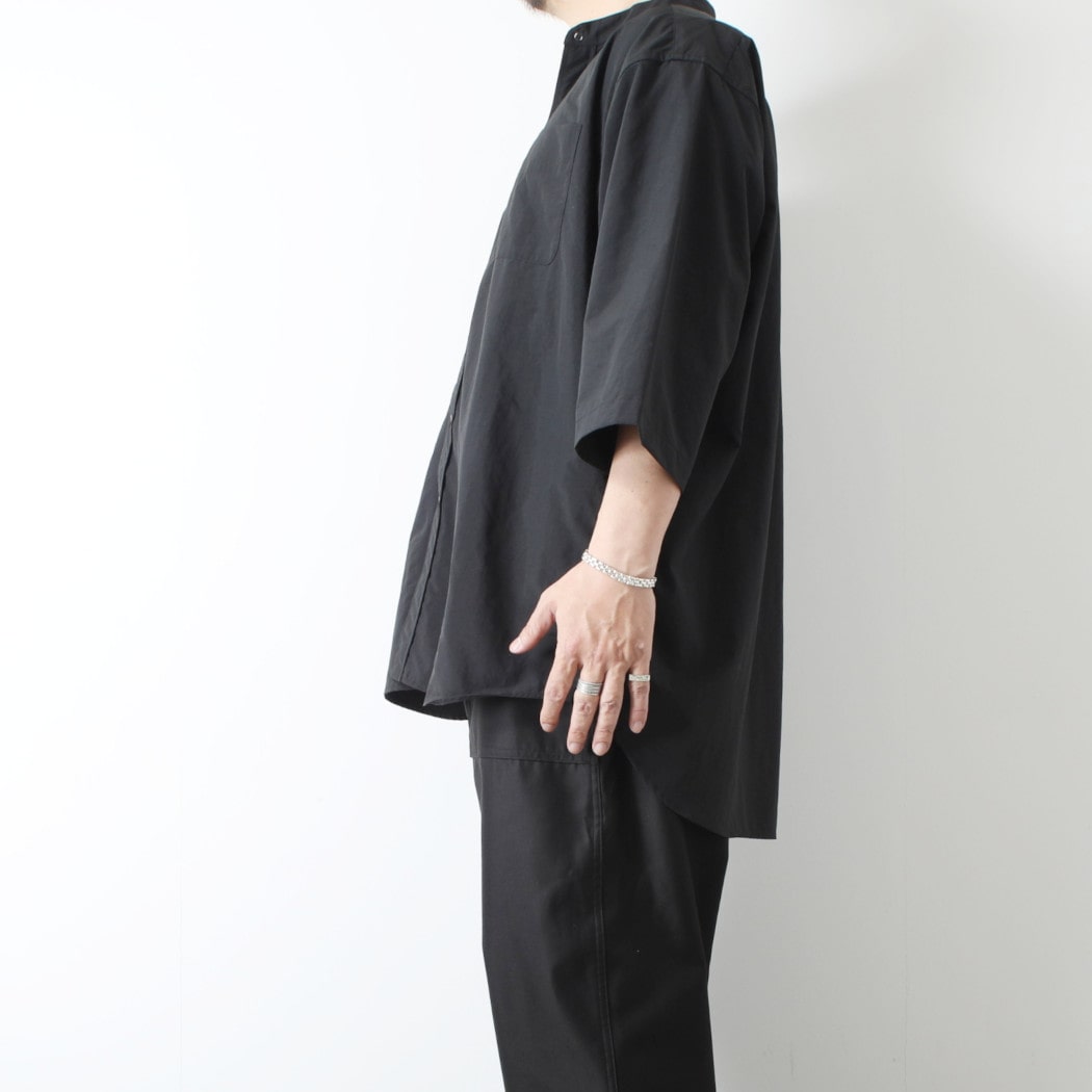 BURLAP OUTFITTER バーラップアウトフィッター 3/4 B.C. SHIRT BLACK 3/4 サプレックスナイロン 七分袖 バンドカラー ビッグ シャツ ブラック