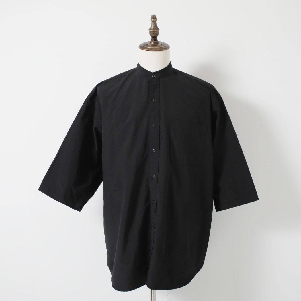 BURLAP OUTFITTER バーラップアウトフィッター 3/4 B.C. SHIRT BLACK 3/4 サプレックスナイロン 七分袖 バンドカラー ビッグ シャツ ブラック