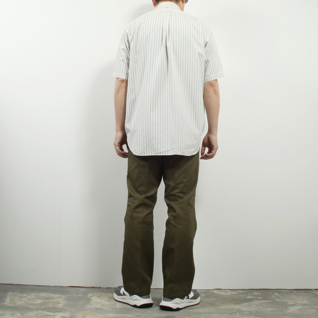 ジムフレックス GYMPHLEX 半袖 ボタンダウンシャツ オーバーサイズ ウオッシュド ストライプ ベージュ×グレー