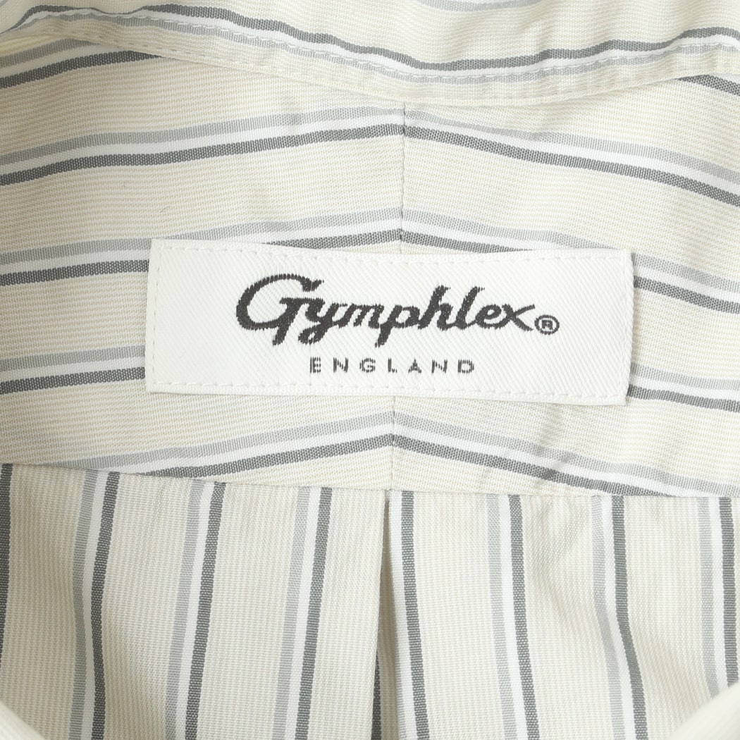 ジムフレックス GYMPHLEX 半袖 ボタンダウンシャツ オーバーサイズ ウオッシュド ストライプ ベージュ×グレー