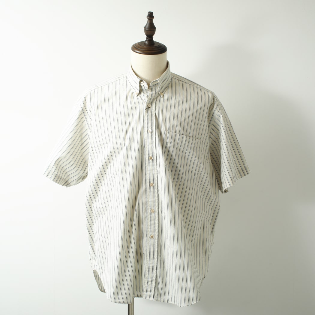 ジムフレックス GYMPHLEX 半袖 ボタンダウンシャツ オーバーサイズ ウオッシュド ストライプ ベージュ×グレー