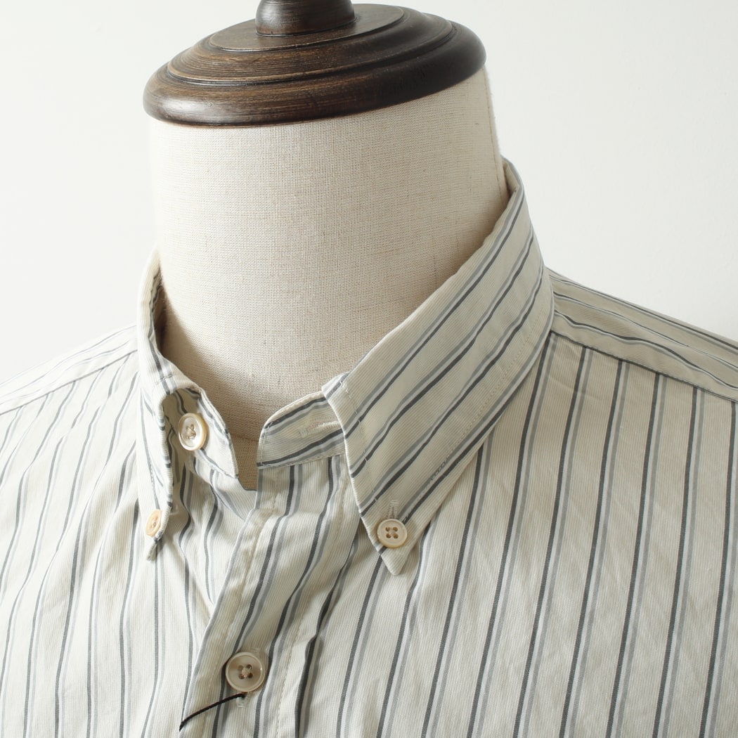 ジムフレックス GYMPHLEX 半袖 ボタンダウンシャツ オーバーサイズ ウオッシュド ストライプ ベージュ×グレー