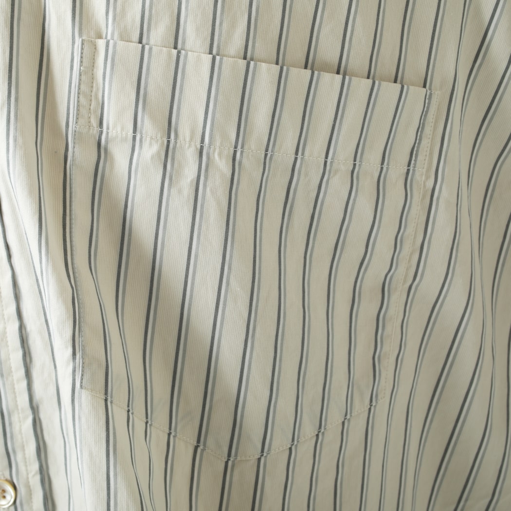 ジムフレックス GYMPHLEX 半袖 ボタンダウンシャツ オーバーサイズ ウオッシュド ストライプ ベージュ×グレー