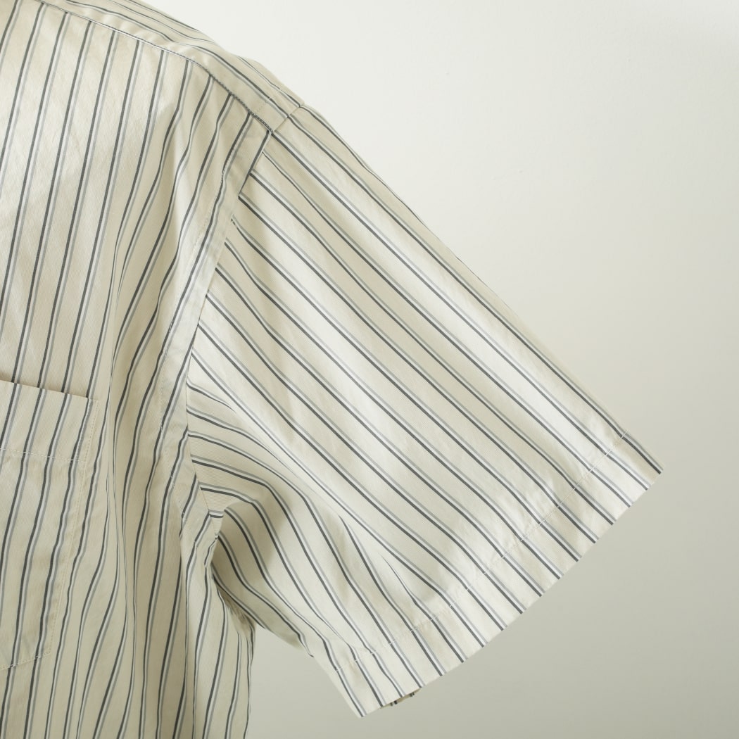 ジムフレックス GYMPHLEX 半袖 ボタンダウンシャツ オーバーサイズ ウオッシュド ストライプ ベージュ×グレー