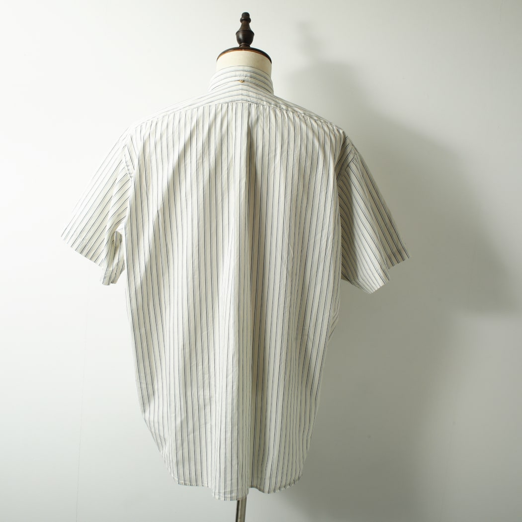ジムフレックス GYMPHLEX 半袖 ボタンダウンシャツ オーバーサイズ ウオッシュド ストライプ ベージュ×グレー