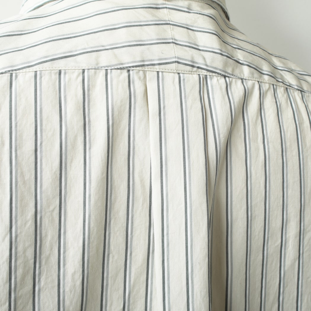 ジムフレックス GYMPHLEX 半袖 ボタンダウンシャツ オーバーサイズ ウオッシュド ストライプ ベージュ×グレー