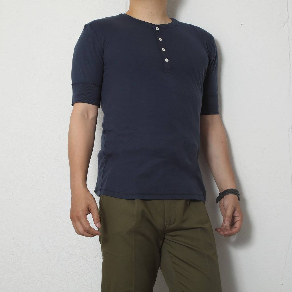 Schiesser シーサー コットンフライス ヘンリーネックカットソー