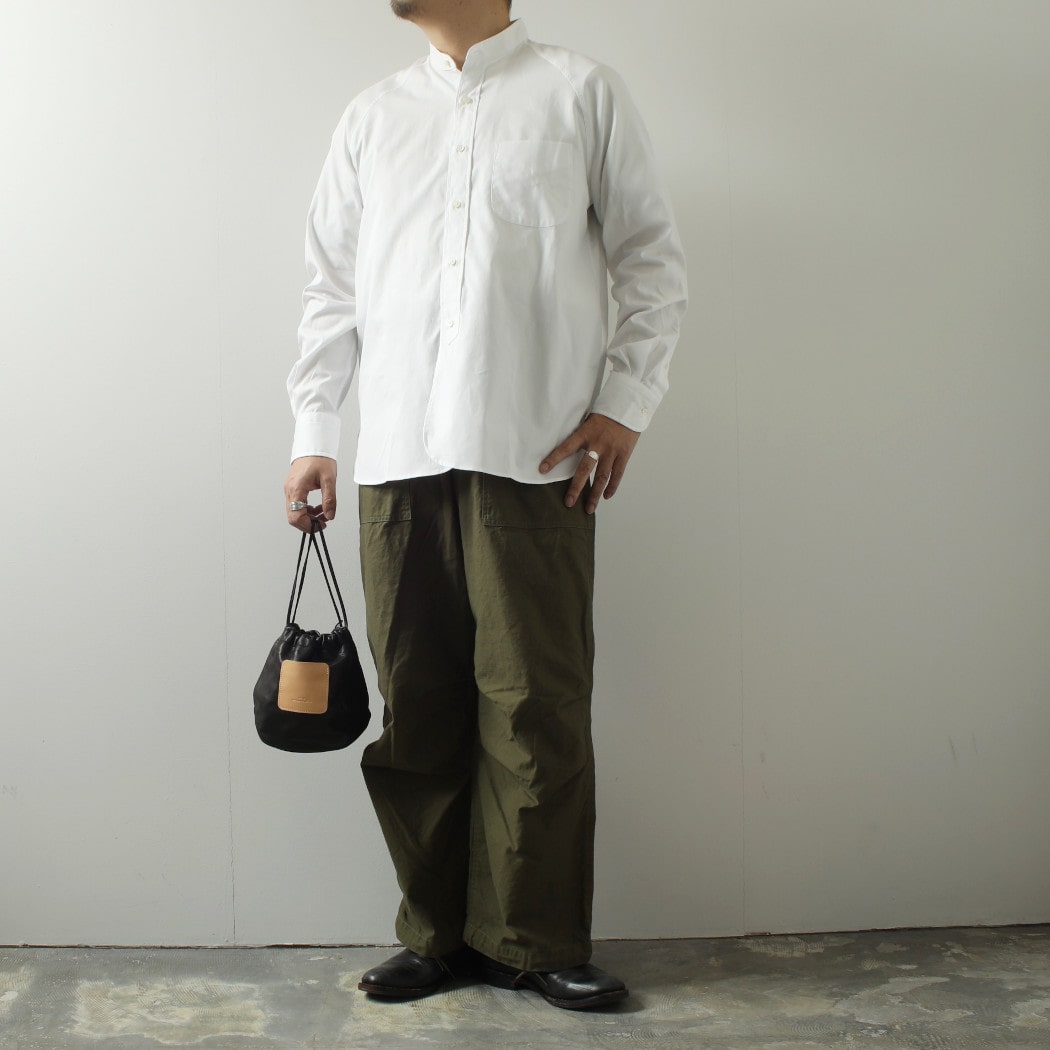 SCYE BASICS サイ ベーシックス シャツ フィンクスコットン ラグランスリーブ バンドカラー Finx Cotton Grandad Coller Shirt ホワイト