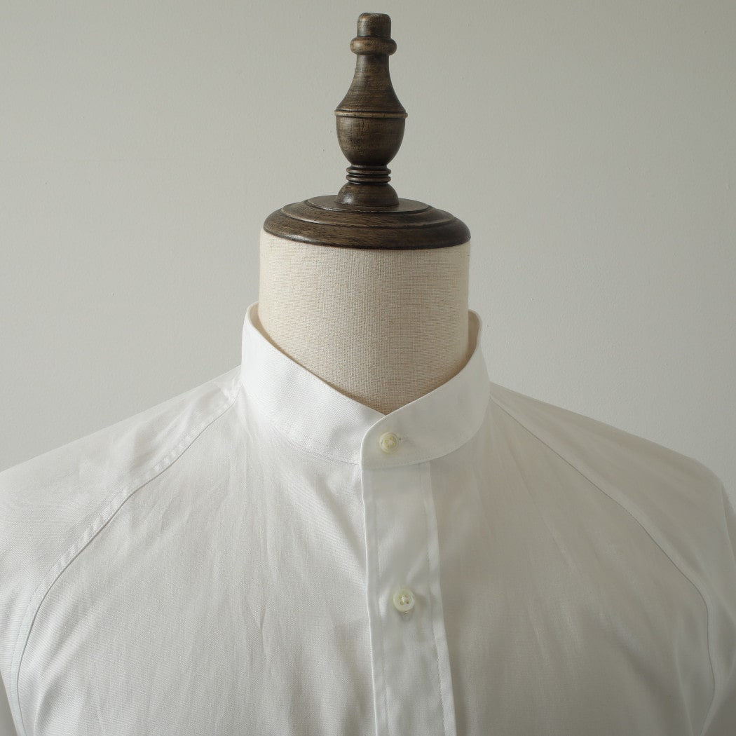 SCYE BASICS サイ ベーシックス シャツ フィンクスコットン ラグランスリーブ バンドカラー Finx Cotton Grandad Coller Shirt ホワイト
