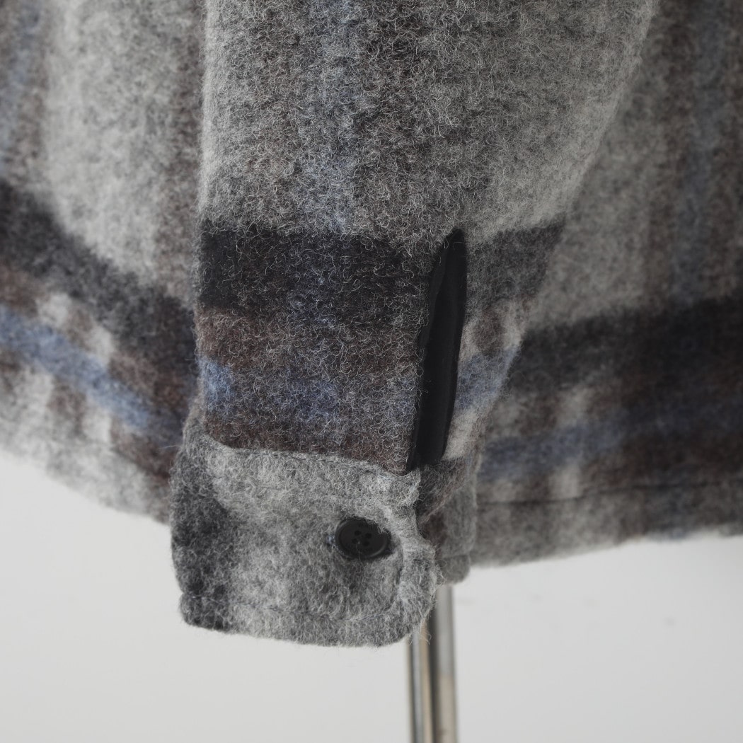 WAX LONDON ワックスロンドン ウール チェック オーバーシャツ NOLAN WOOL CHECK SHIRT グレーブルー