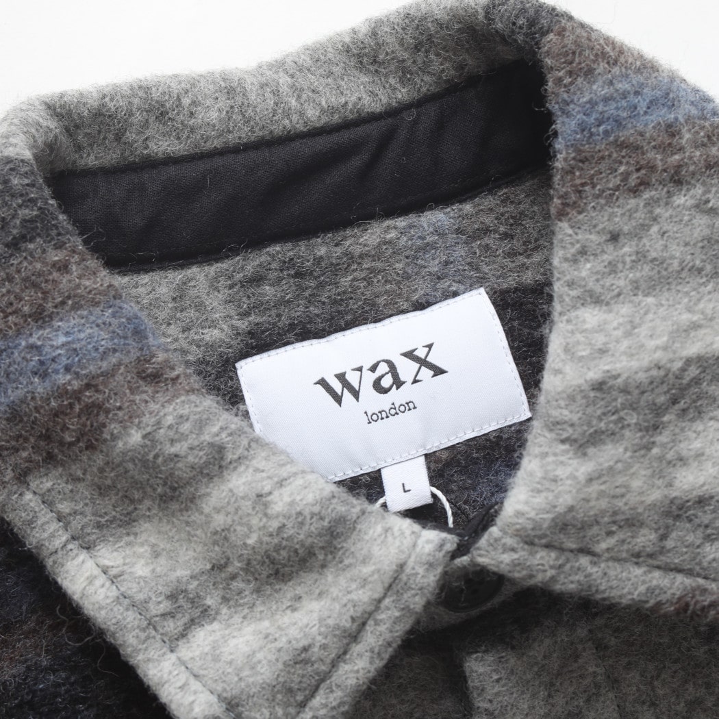 WAX LONDON ワックスロンドン ウール チェック オーバーシャツ NOLAN WOOL CHECK SHIRT グレーブルー