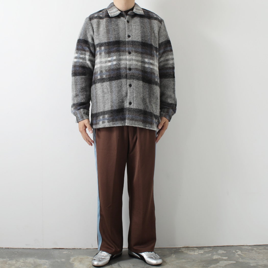 WAX LONDON ワックスロンドン ウール チェック オーバーシャツ NOLAN WOOL CHECK SHIRT グレーブルー