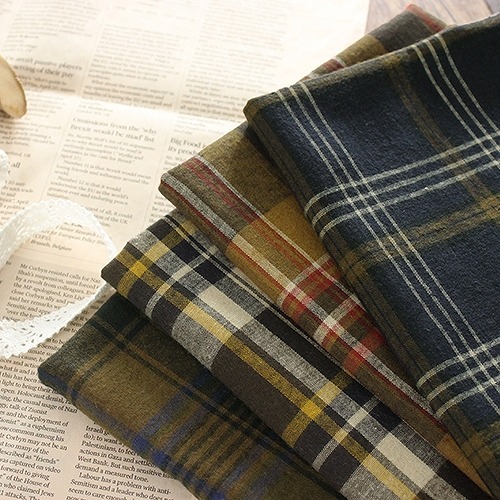【セール 在庫限り】綿麻チェッククロス起毛 【コットン リネン 生地 無地】