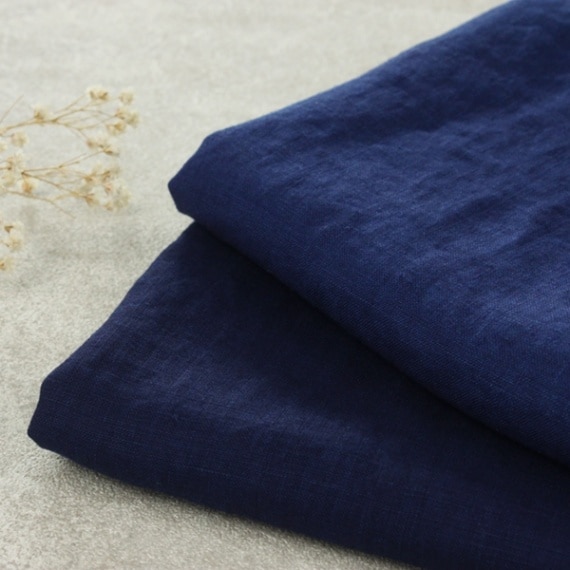 【反物販売】岡山県児島染 洗いをかけた 40/1番手 ベルギーリネン インディゴダイド 【麻 生地 無地 藍染】