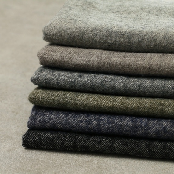 【反物販売】洗いをかけた シェットランドウールリネンヘリンボン nw加工 【麻 毛 生地 無地】