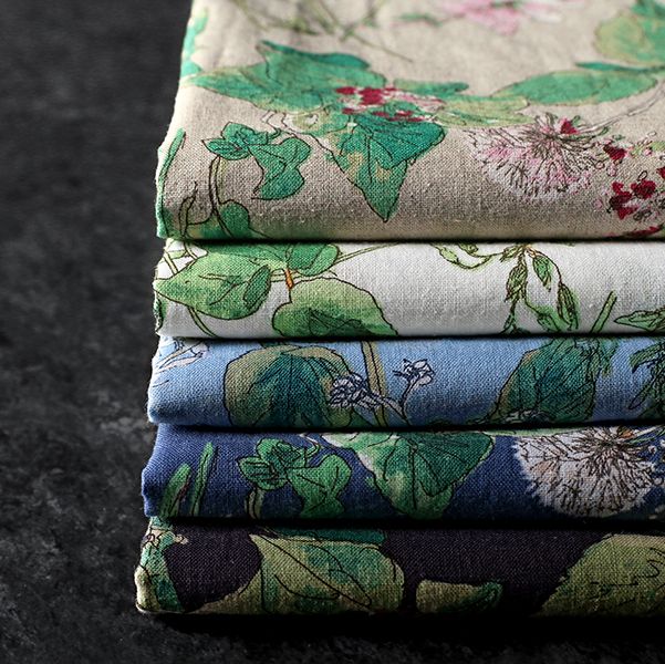 【反物販売】洗いをかけた 綿麻プリント 「ベル フルール」 【コットン リネン 生地 花柄 フラワー】