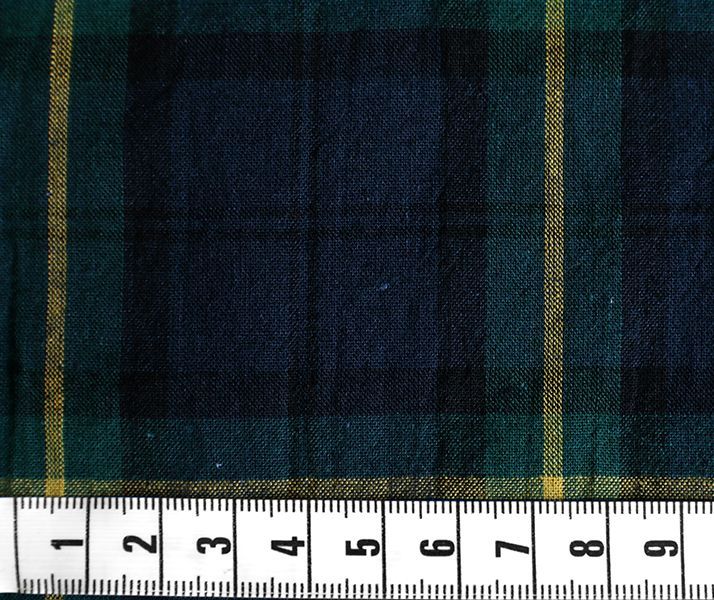 【1ｍカットクロス】先染め 綿麻タータンチェック （グリーン）