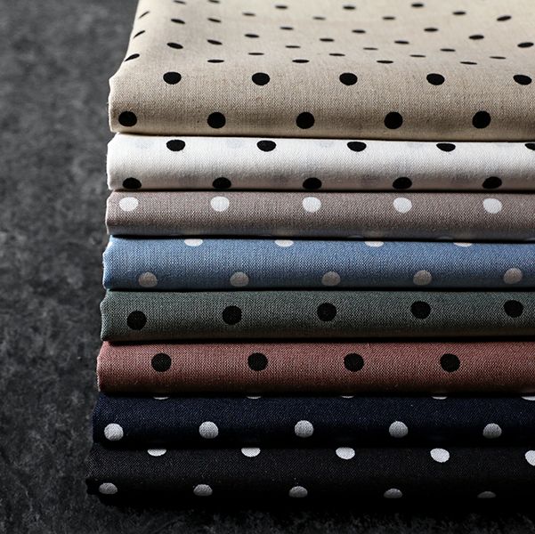 【反物販売】綿麻ライトキャンバス水玉 【コットン リネン 生地 水玉 ドット】