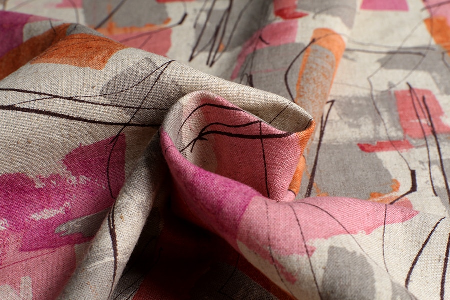 【反物販売】洗いをかけた 綿麻プリント「ジェオリィ」【コットン リネン 生地 幾何学 ジオメトリック】