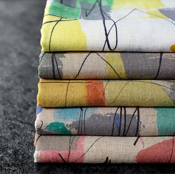 【反物販売】洗いをかけた 綿麻プリント「ジェオリィ」【コットン リネン 生地 幾何学 ジオメトリック】