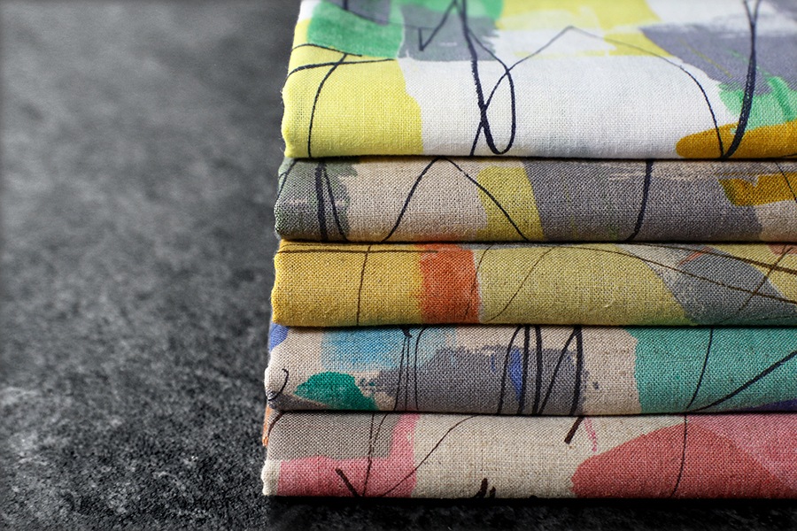 【反物販売】洗いをかけた 綿麻プリント「ジェオリィ」【コットン リネン 生地 幾何学 ジオメトリック】