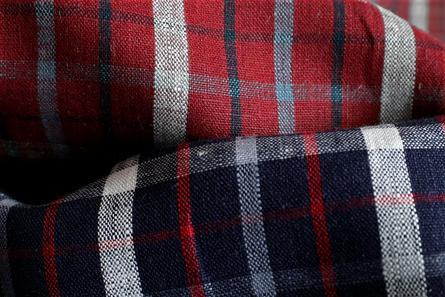 【反物販売】先染めリネン タータンチェック 25番手 【麻 生地】