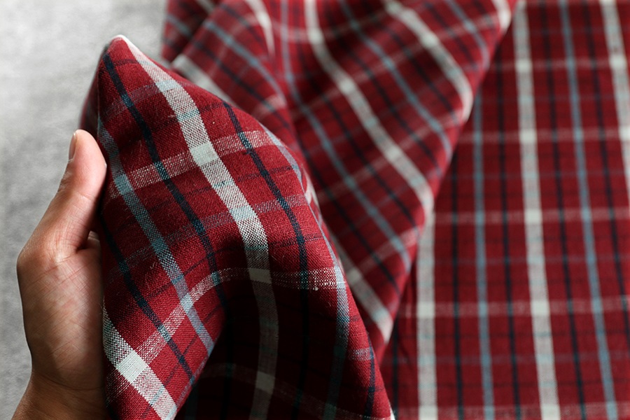 【反物販売】先染めリネン タータンチェック 25番手 【麻 生地】