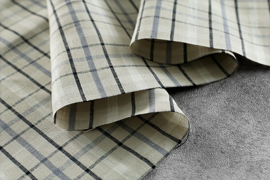【反物販売】先染めリネン タータンチェック 25番手 【麻 生地】