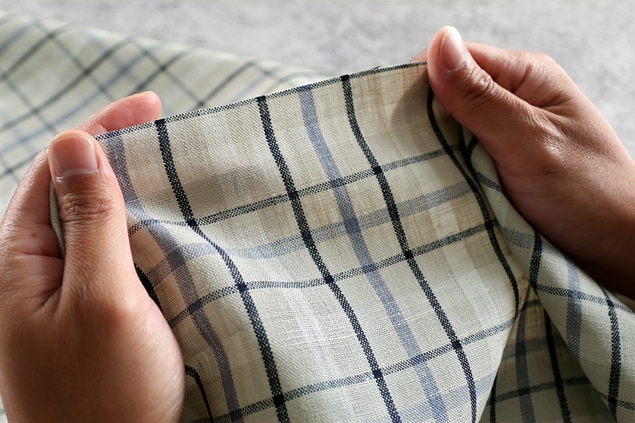 【反物販売】先染めリネン タータンチェック 25番手 【麻 生地】