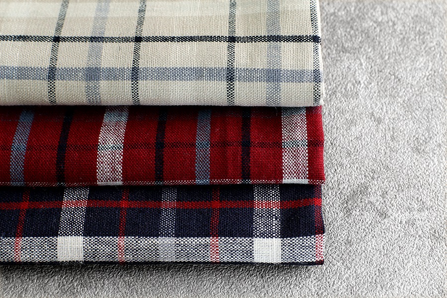 【反物販売】先染めリネン タータンチェック 25番手 【麻 生地】