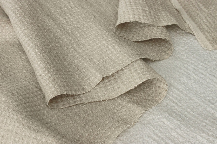 【反物販売】洗いをかけた 40/1番手 ベルギーリネンワッフル 柔軟加工 【麻 生地 無地 タオル キッチンクロス】