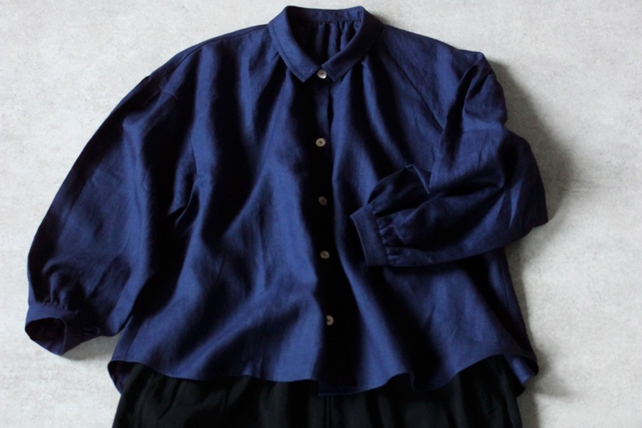 【反物販売】岡山県児島染 洗いをかけた 40/1番手 ベルギーリネン インディゴダイド 【麻 生地 無地 藍染】