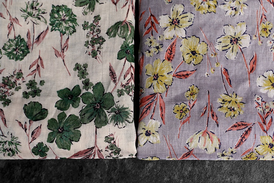 洗いをかけた リネンプリント ランス 60番手  【麻 生地 花柄 フワラー】
