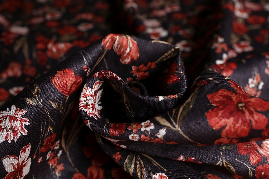 洗いをかけた リネンプリント ランス 60番手  【麻 生地 花柄 フワラー】