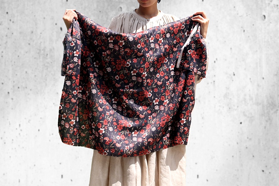 洗いをかけた リネンプリント ランス 60番手  【麻 生地 花柄 フワラー】