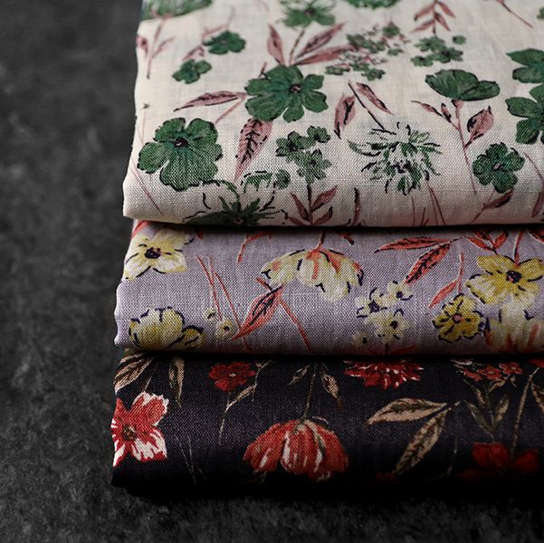 洗いをかけた リネンプリント ランス 60番手  【麻 生地 花柄 フワラー】