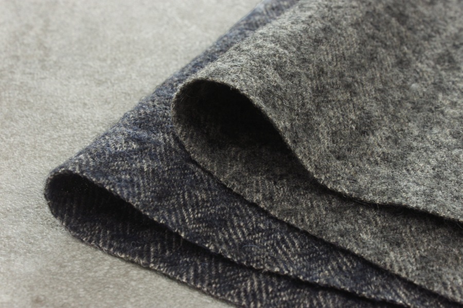 洗いをかけた シェットランドウールリネンヘリンボン nw加工 【麻 毛 生地 無地】