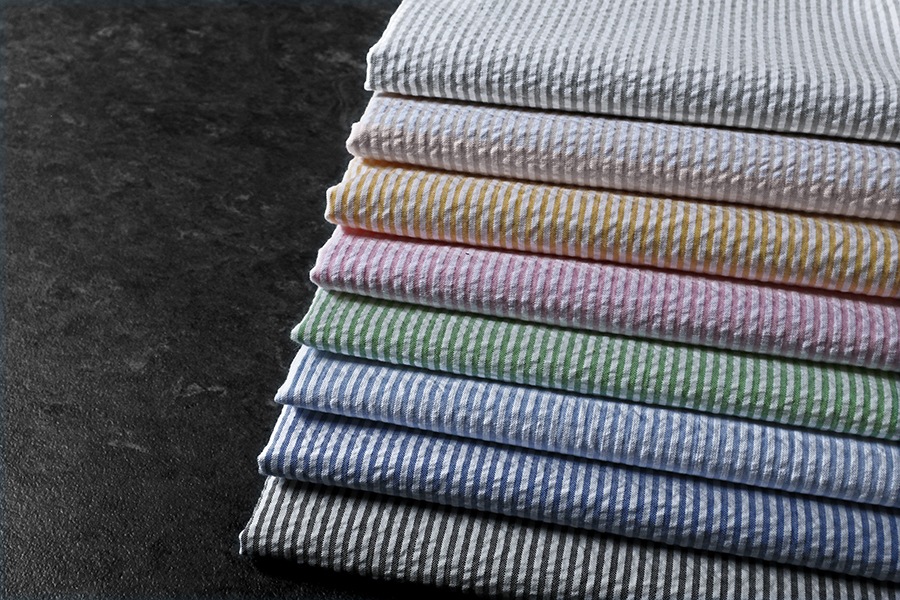 【反物販売】先染め コットンサッカーストライプ 40番手【綿 生地】