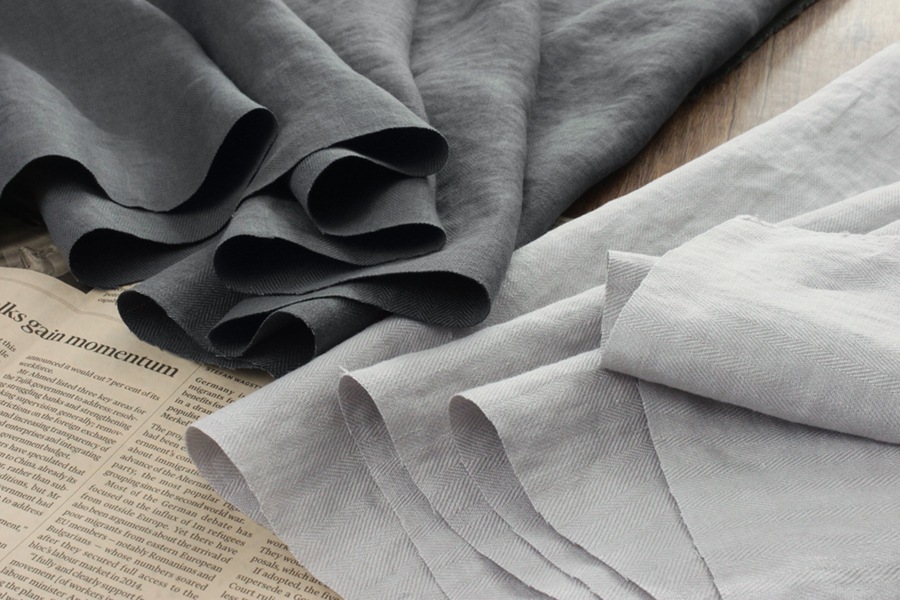 洗いをかけた 40/1番手 フレンチリネン ヘリンボン nw加工 【麻 生地 無地】