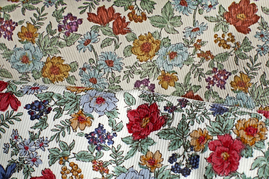 シャツコーデュロイ 抜染花柄プリント 【コットン(綿) 生地 フラワー シャツコール】