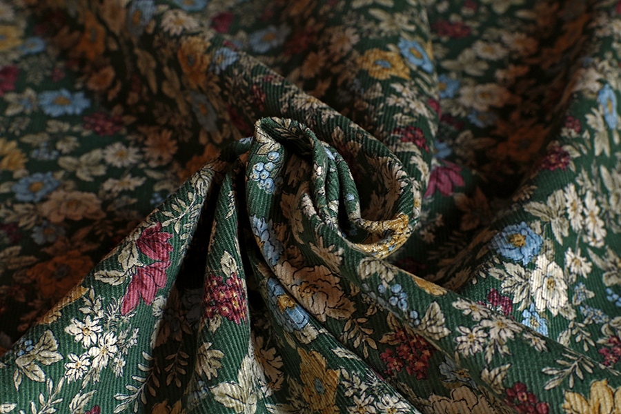 シャツコーデュロイ 抜染花柄プリント 【コットン(綿) 生地 フラワー シャツコール】