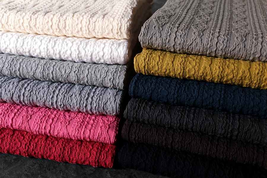 【反物販売】オリジナルアラン縄編みシャーリング ジャガードニット 【コットン(綿) 生地 無地 リブニット】