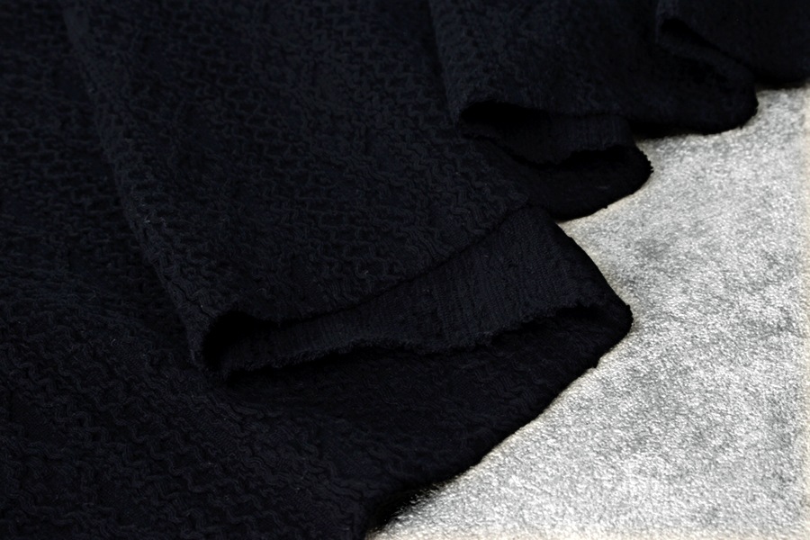 【反物販売】オリジナルアラン縄編みシャーリング ジャガードニット 【コットン(綿) 生地 無地 リブニット】